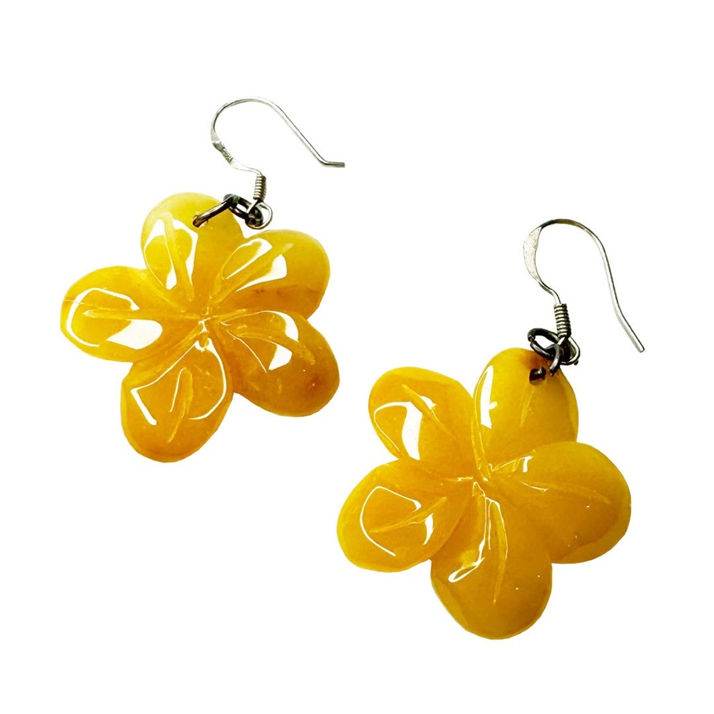 Hawaiian Yellow Plumeria Flower Earrings